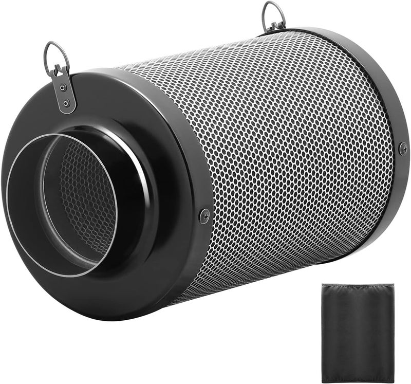 iPower 4 Inch Air Carbon Filter Odor Control with Australia Virgin Premium Charcoal and Reversible Flange for Inline Duct Fan/Grow Tent/Hydroponics, 4"X12", Prefilter Included, Black - Image 1